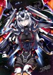  bodysuit breasts clenched_hands cowlick flying full_armor_gundam green_eyes gundam gundam_thunderbolt highres i.takashi looking_to_the_side mecha_musume medium_breasts open_mouth personification silver_hair skin_tight solo space 