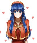  1girl arms_behind_back bangs blue_eyes blue_hair clenched_teeth collarbone cute delsaber dress fire_emblem fire_emblem:_fuuin_no_tsurugi fire_emblem:_the_binding_blade fire_emblem_6 fire_emblem_sword_of_seals hair_between_eyes hat heart intelligent_systems lilina_(fire_emblem) long_hair looking_at_viewer nintendo orange_capelet red_dress red_headwear shiny shiny_hair solo straight_hair teeth upper_body very_long_hair white_background 