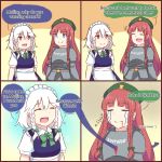  2girls armor english_text engrish_text friends hong_meiling izayoi_sakuya maid maid_headdress multiple_girls ranguage redhead sakikagami speech_stab stabbed star_(symbol) tears touhou white_hair 