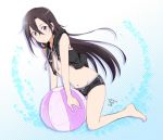  1boy 2017 androgynous ball bangs barefoot beachball black_eyes black_hair black_jacket black_swimsuit closed_mouth cropped_jacket dated floating_hair groin hair_between_eyes hood hood_down hooded_jacket jacket kiatsu kirito_(sao-ggo) long_hair male_focus navel open_clothes open_jacket otoko_no_ko shiny shiny_hair sleeveless sleeveless_jacket solo swimsuit sword_art_online very_long_hair 