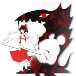  blood blood_splatter gohei hakurei_reimu japanese_clothes miko monster red_eyes shadow silhouette solo tk31 touhou wily_beast_and_weakest_creature 