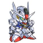  aqua_sclera chibi colored_sclera gundam gundam_aerial gundam_suisei_no_majo highres mecha mobile_suit no_humans nyun_seki orange_eyes science_fiction sd_gundam solo standing v-fin white_background 