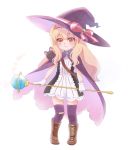  blonde_hair boots capelet cloak gloves hat highres little_witch_nobeta long_hair nobeta orange_eyes reona-rinne thigh-highs thigh_boots witch_hat 