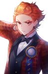  1boy ace_trappola akots_i blush facial_tattoo formal jacket looking_at_viewer male_focus necktie red_eyes redhead short_hair suit sweatdrop tattoo twisted_wonderland 
