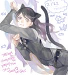  1boy androgynous animal_ears black_hair cat_boy cat_ears cat_tail drawr fake_animal_ears fake_tail heterochromia long_hair male_focus nishihara_isao oekaki original paw_pose smile solo tail translation_request violet_eyes yellow_eyes 