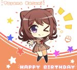  &gt;_o 1girl ;q bang_dream! bangs black_legwear blush brown_dress brown_footwear brown_hair character_name commentary_request double-breasted dress eyebrows_visible_through_hair full_body hair_ornament hanasakigawa_school_uniform happy_birthday highres kneehighs long_sleeves looking_at_viewer medium_hair neck_ribbon notice_lines one_eye_closed red_neckwear ribbon sailor_collar sailor_dress school_uniform shoes sidelocks smile solo standing star_(symbol) star_hair_ornament teen_(teen629) tongue tongue_out toyama_kasumi two-tone_background violet_eyes white_background white_sailor_collar 