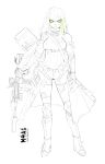  1girl assault_rifle character_name clothes_around_waist copyright_name determined full_body girls_frontline green_eyes gun high_heels highres jacket_around_waist long_hair m4_carbine m4a1_(girls_frontline) mod3_(girls_frontline) rei_no_himo rifle scarf signature sketch solo thigh-highs underbust warfakaid weapon white_background work_in_progress 