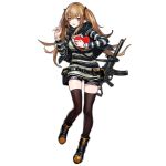  1girl :3 :d alternate_costume bangs black_footwear black_legwear black_scarf black_shorts blush boots box brown_hair eyebrows_visible_through_hair full_body gift girls_frontline gun h&amp;k_ump hair_ornament hairclip hands_up heart-shaped_box heckler_&amp;_koch holding holding_gift infukun long_hair looking_at_viewer official_art open_mouth red_eyes scarf short_shorts shorts sidelocks sling smile solo standing striped striped_sweater submachine_gun sweater thigh-highs thighs transparent_background twintails ump9_(girls_frontline) valentine very_long_hair weapon 