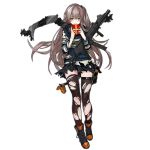  1girl alternate_costume bangs black_footwear black_legwear black_scarf black_skirt blush boots brown_eyes crossed_bangs damaged eyebrows_visible_through_hair full_body gift girls_frontline grey_hair gun h&amp;k_ump hands_up heckler_&amp;_koch holding holding_gift holding_gun holding_weapon infukun long_hair looking_at_viewer official_art parted_lips pleated_skirt scar scar_across_eye scarf skirt smile solo standing striped striped_scarf submachine_gun thigh-highs torn_clothes torn_legwear torn_scarf torn_skirt torn_sweater transparent_background ump45_(girls_frontline) valentine very_long_hair weapon 
