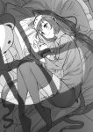 animal_ear_fluff animal_ears bed blush cat_ears cat_girl cat_tail curled_up extra_ears greyscale highres karyl_(princess_connect!) low_twintails lying monochrome on_side pajamas pillow princess_connect! princess_connect!_re:dive saiste sleep_mask stuffed_animal stuffed_cat stuffed_toy tail teddy_bear thigh-highs twintails 