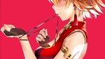  1girl chinese_clothes earrings highres jewelry misaki_kurehito natsume_shishi orange_hair red_background shishi_channel virtual_youtuber 