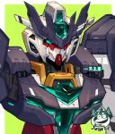  aqua_eyes close-up glowing glowing_eyes gundam gundam_build_divers gundam_build_divers_re:rise gunpla highres mecha no_humans solo upper_body uraven_gundam v-fin watermark wu-qiao 