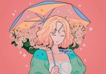  artist_name blonde_hair closed_eyes daisy eyebrows_visible_through_hair flower leaf meyoco original pink_background short_hair simple_background sparkle umbrella upper_body white_flower 