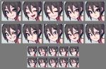  1girl alternate_hair_color angry blush brown_hair commentary eyebrows_visible_through_hair grey_eyes hair_between_eyes idolmaster idolmaster_cinderella_girls multiple_views pixel_art portrait pout rm shiomi_shuuko short_hair smirk smug sweatdrop 