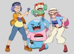  1boy 1girl blue_flower blue_rose flower gen_1_pokemon gen_2_pokemon highres kojirou_(pokemon) meowth musashi_(pokemon) nasa_logo poke_ball pokemon pokemon_(anime) pokemon_(creature) pokemon_(game) rose runningpigeon73 team_rocket wobbuffet 