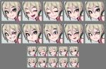  1girl angry blonde_hair blush commentary eyebrows_visible_through_hair grey_eyes hair_between_eyes idolmaster idolmaster_cinderella_girls multiple_views pixel_art portrait pout rm shiomi_shuuko short_hair smirk smug sweatdrop 