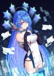  1girl absurdres ahoge azur_lane bangs bare_shoulders black_gloves blue_hair collarbone commentary cowboy_shot elbow_gloves eyebrows_visible_through_hair garter_straps gloves gradient_hair hair_between_eyes halter_dress helena_(azur_lane) highres huge_filesize looking_at_viewer mouhantain multicolored_hair one_side_up retrofit_(azur_lane) sidelocks skindentation smile solo standing violet_eyes 