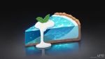  artist_name bubble commentary_request cream food gradient gradient_background grey_background highres leaf no_humans original pie pie_slice reflection shadow simple_background transparent uno_yuuji water watermark 