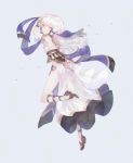  1girl armlet dancer dress eotyq58d6do16cs fire_emblem fire_emblem:_three_houses from_side full_body hair_ornament long_hair looking_to_the_side lysithea_von_ordelia open_mouth pink_eyes simple_background solo white_hair 