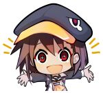  1girl baseball_cap blue_headwear brown_eyes brown_hair chibi disgaea hat highres jacket kazamatsuri_fuuka long_hair makai_senki_disgaea_4 nanozenzen smile track_jacket twintails upper_body very_long_hair 