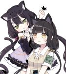  animal_ear_fluff animal_ears armband bangs black_hair blush cat_ears cat_girl cat_tail closed_mouth detached_sleeves dress girls_frontline green_eyes hairband heterochromia karyl_(princess_connect!) long_hair mion_ing multicolored_hair princess_connect! princess_connect!_re:dive ro635_(dinergate) ro635_(girls_frontline) shirt short_sleeves simple_background streaked_hair tail two-tone_hair vest white_background white_hair white_shirt yellow_eyes 