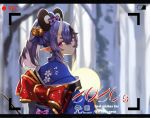  1girl 2020 :/ animal_ears back_bow bell black_hair blush bow chinese_zodiac english_text fake_animal_ears floral_print gold_trim hair_bell hair_between_eyes hair_bow hair_ornament highres horns japanese_clothes jingle_bell kimono lavender_hair long_hair looking_at_viewer looking_back mole mole_under_mouth mouse_ears multicolored_hair new_year nijisanji obi oni oni_horns pointy_ears pom_pom_(clothes) ponytail pov print_kimono recording rindou_mikoto sash short_eyebrows sidelocks skin-covered_horns solo streaked_hair super_h2o thick_eyebrows upper_body viewfinder violet_eyes virtual_youtuber wide_sleeves year_of_the_rat 