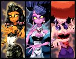 3girls afro beehive_hairdo breasts cobra_(animal) dj dj_phantasmagloria_(luigi&#039;s_mansion_3) egyptian egyptian_clothes feather_boa ghost headphones hellen_gravely highres jewelry kimama_no_hoshi luigi&#039;s_mansion luigi&#039;s_mansion_3 multiple_girls serpci_(luigi&#039;s_mansion_3) tiara