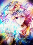  1girl colorful electricity fire_emblem fire_emblem:_genealogy_of_the_holy_war fire_emblem_heroes highres ishtar_(fire_emblem) liefe looking_at_viewer multicolored multicolored_background parted_lips signature 