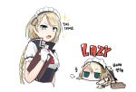  1girl blonde_hair blue_eyes braid breasts chibi english_text g36_(girls_frontline) girls_frontline highres junsuina_fujunbutsu long_hair maid maid_headdress medium_breasts very_long_hair 