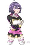  1girl ahoge bangs breasts fire_emblem fire_emblem_awakening highres medium_breasts morgan_(fire_emblem) morgan_(fire_emblem)_(female) open_mouth purple_hair smile thigh-highs thighs upper_body violet_eyes yumeruru0077 