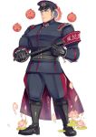  1boy aizen_(tokyo_houkago_summoners) alternate_costume bara black_hair chest facial_mark forehead_mark full_body gloves hat kijimahyogo looking_at_viewer male_focus official_art open_mouth pants police police_hat police_uniform red_eyes solo tokyo_houkago_summoners uniform 