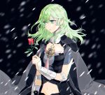  1girl byleth_(fire_emblem) byleth_eisner_(female) fire_emblem fire_emblem:_three_houses flower green_eyes green_hair holding holding_flower navel_cutout nmnm2332chan parted_lips solo upper_body 