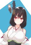  1girl absurdres bird black_hair breasts detached_sleeves floral_print hair_ornament highres kantai_collection large_breasts momiji_(103) red_eyes remodel_(kantai_collection) short_hair upper_body wide_sleeves yamashiro_(kantai_collection) 