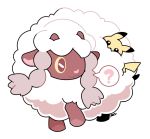  ? artsy-rc gen_2_pokemon gen_8_pokemon highres no_humans pichu pokemon pokemon_(creature) signature simple_background spoken_question_mark symbol_commentary white_background wooloo 