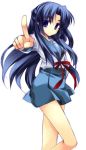  blue_eyes blue_hair finger_pointing foreshortening long_hair minazuki_haruka pointing school_uniform suzumiya_haruhi_no_yuuutsu 