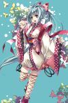  hair_ribbons japanese_clothes kimono original ribbon ribbons ta_kaana thighhighs 