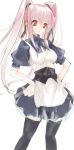  long_hair maid pink_hair red_eyes solo thigh-highs thighhighs twintails yudesoba 