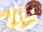  bed blue_eyes brown_hair esumi_haruna in'yaku_~haitoku_no_kojin_jugyou~ lying myomoto on_side pajamas short_hair 