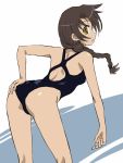  back bent_over braid brown_eyes brown_hair long_hair looking_back michael one-piece_swimsuit swimsuit 