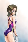  back blue_eyes brown_hair competition_swimsuit curly_hair looking_back michael one-piece one-piece_swimsuit shiny solo swim_cap swimsuit wet 
