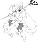  animal_ears arcueid_brunestud bare_shoulders boots breasts cat_ears cleavage dress face large_breasts magical_girl monochrome phantas-moon short_hair solo strapless_dress thigh_boots thighhighs tsukihime wand yamaguchi_homupe 