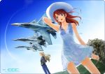  airplane crazy_clover_club dress fighterjet hat multiple_girls original red_hair redhead shirotsumekusa su-35 white_dress 