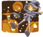  halloween kuro_(kuroneko_no_kanzume) pumpkin skirt striped thigh-highs thighhighs zettai_ryouiki 
