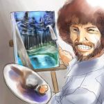  art_brush beard bob_ross easel facial_hair grin male michael mustache paintbrush palette smile 