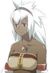  brown_eyes dark_skin face hairband horn kirin kirin_(armor) kyo kyo_(kuroichigo) monster_hunter tubetop white_hair 