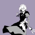  1girl izayoi_sakuya lowres monochrome purple_background sugimoto_gang touhou 