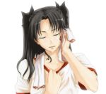  fate_(series) fukurou gym_uniform sweat sweating tohsaka_rin toosaka_rin towel wiping_sweat 