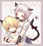  cat_ears catboy collar ear_lick ear_licking earlick fingerless_gloves gloves licking lowres ribbon tail tail_ribbon 