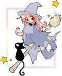  broom broom_riding broomstick cat pink_hair red_eyes witch 
