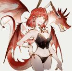  absurdres animal_ears bikini bikini_bottom black_clothes bunnysuit collar cuffs dragon earrings highres jewelry looking_to_the_side orange_eyes original rabbit_ears redhead smile swimsuit tail wings 